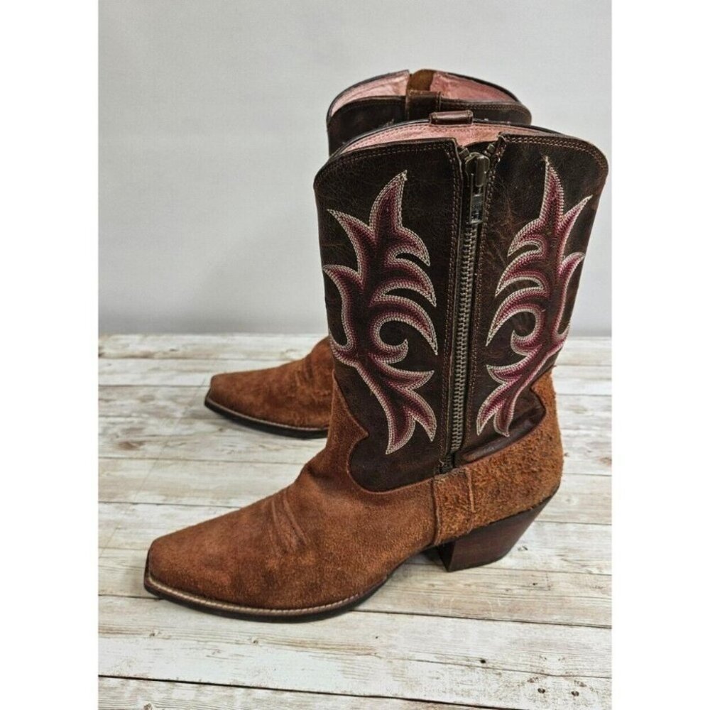 SOLD —. Ariat Brown, Pink & Cream Boots